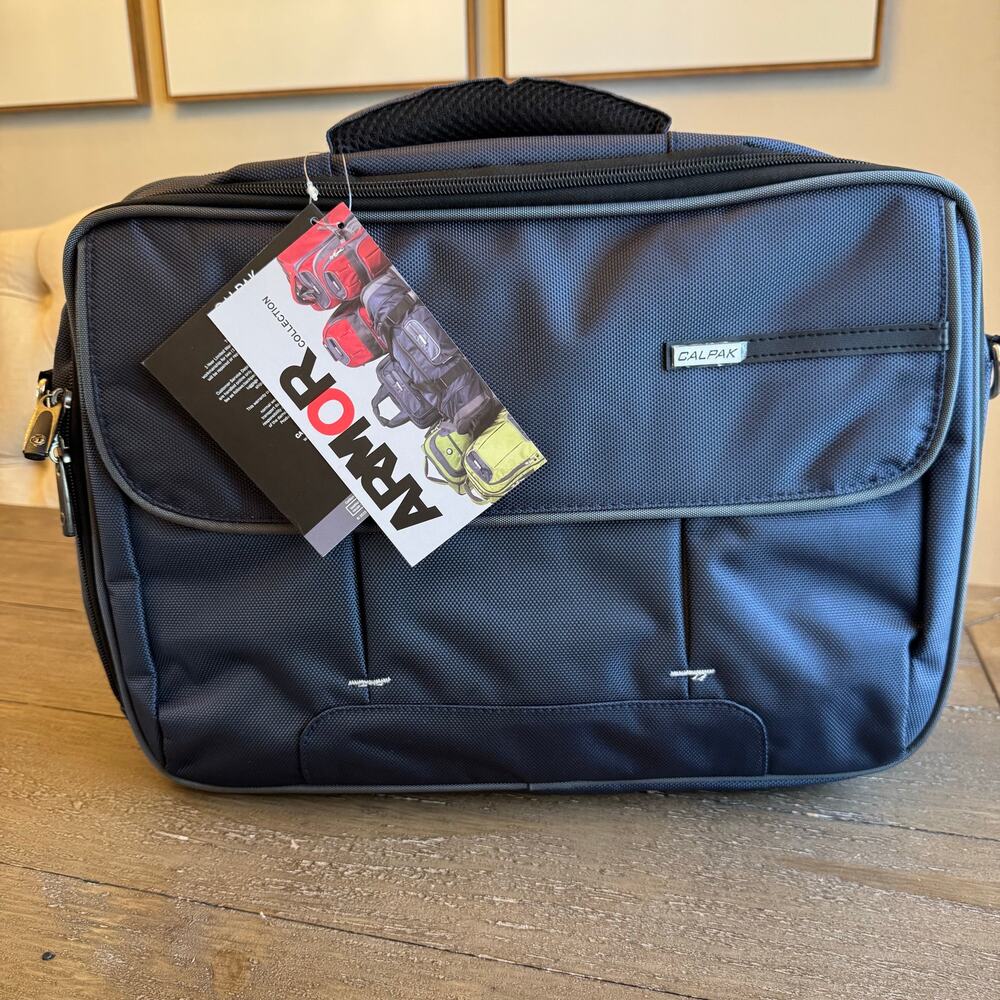 CALPAK NWT Magno Armor Laptop Bag Briefcase Padded Pockets Adjustable Strap